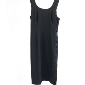 Vintage Maggy London Button Black Midi Dress Women’s 16 career